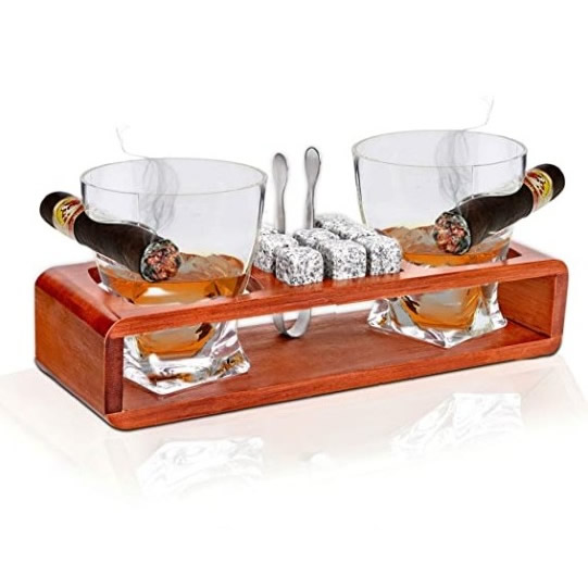 Bezrat Old Fashioned Whiskey Glasses With Side Mounted Holder Gift Set