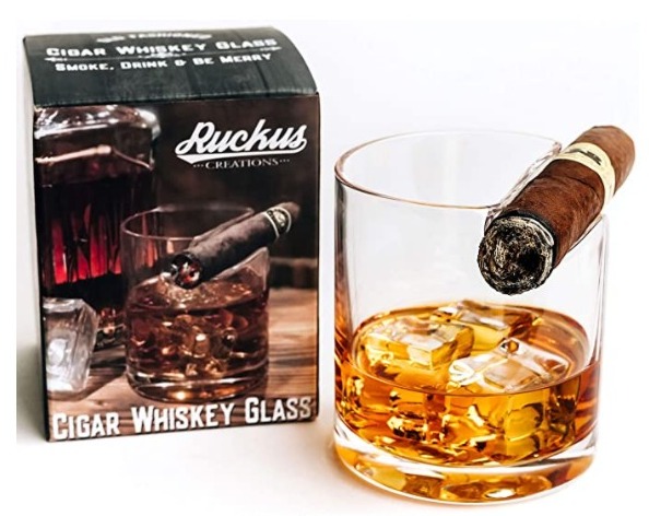 Old Fashioned Whiskey Glass with Top Mounted Cigar Holder